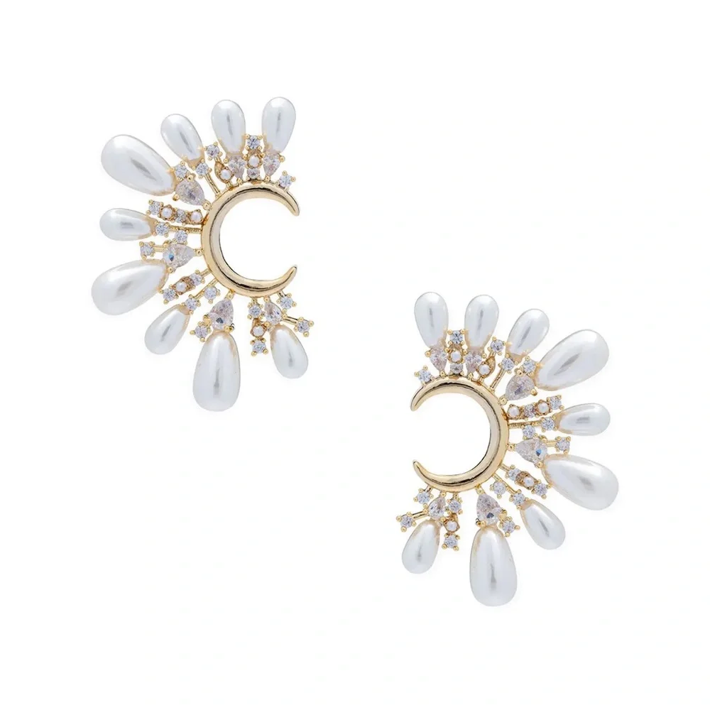 Bracha Pearl Moon Earrings - Picture 3 of 4